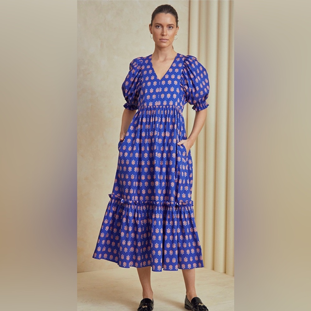 Hunter Bell Palmer Dress, Blue Floral, Size L